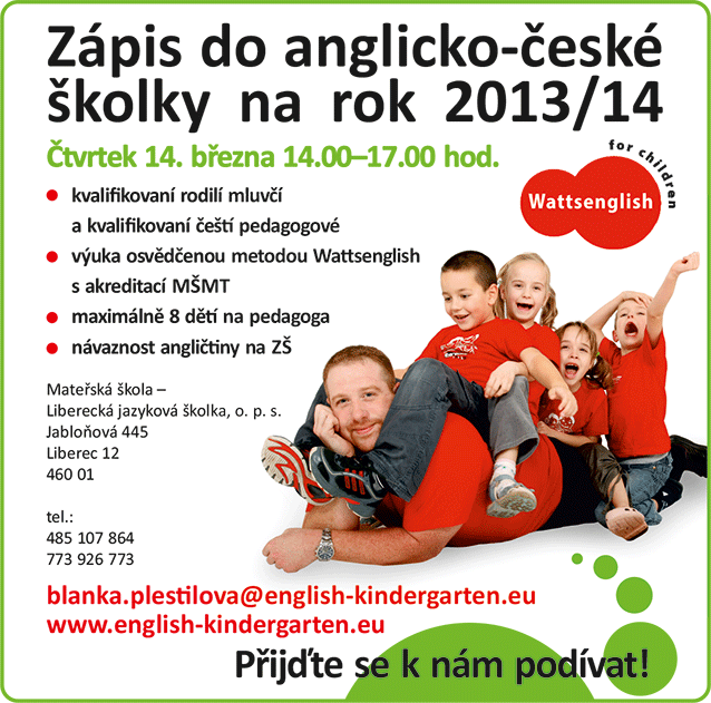 Plakát k zápisu do anglicko-české školky na rok 2013/14